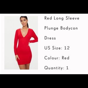 Long sleeve plunge neck red dress
